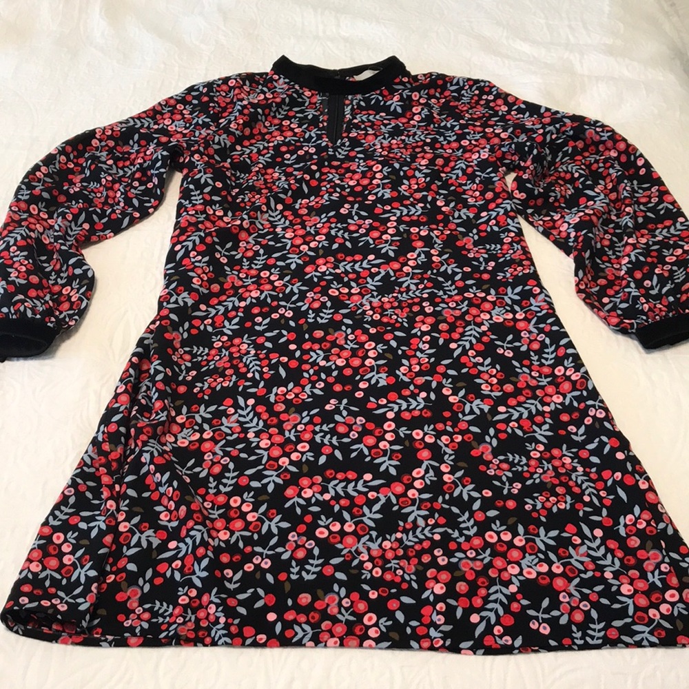NWT LOFT Velvet Trim Winter Floral Dress M - Picture 2 of 6